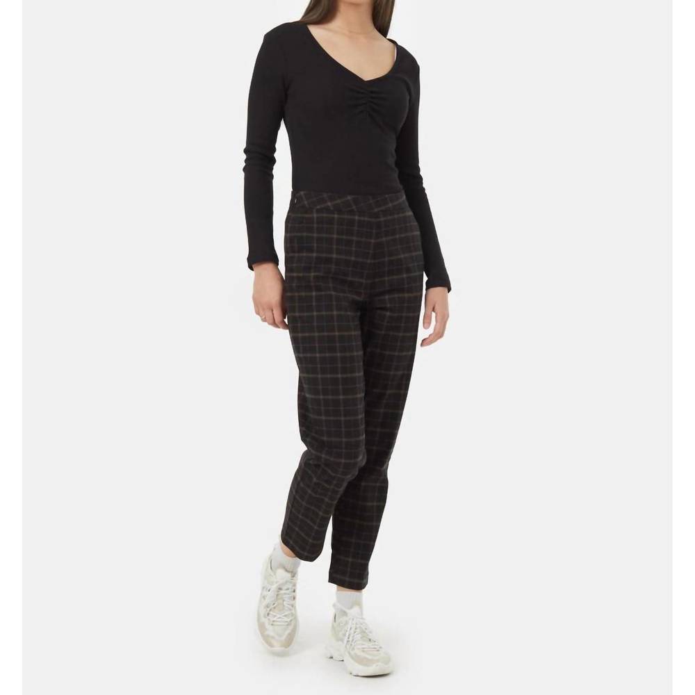 TENTREE soft ecotwill cropped pants in alpine plaid black fossil
